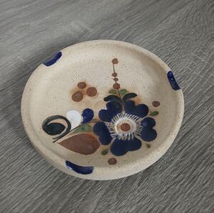 Vintage Tonala Folk Art Mexico Pottery Ashtray Trinket Dish Hand Painted Floral